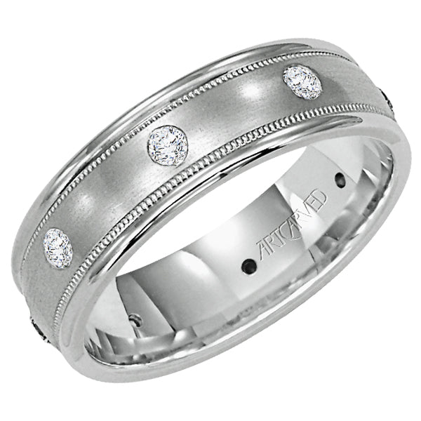 Comfort Fit, diamond wedding band with satin finish, milgrain and rolled edges