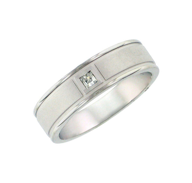 Comfort Fit, diamond wedding band with textured finish and rolled edges