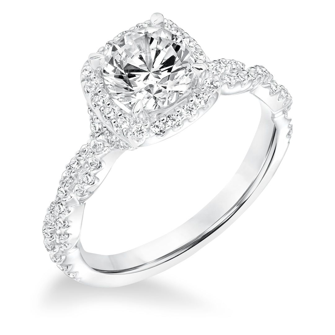 Contemporary Diamond Halo with Twisted Shank Engagement Ring