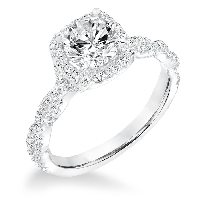 Contemporary Diamond Halo with Twisted Shank Engagement Ring