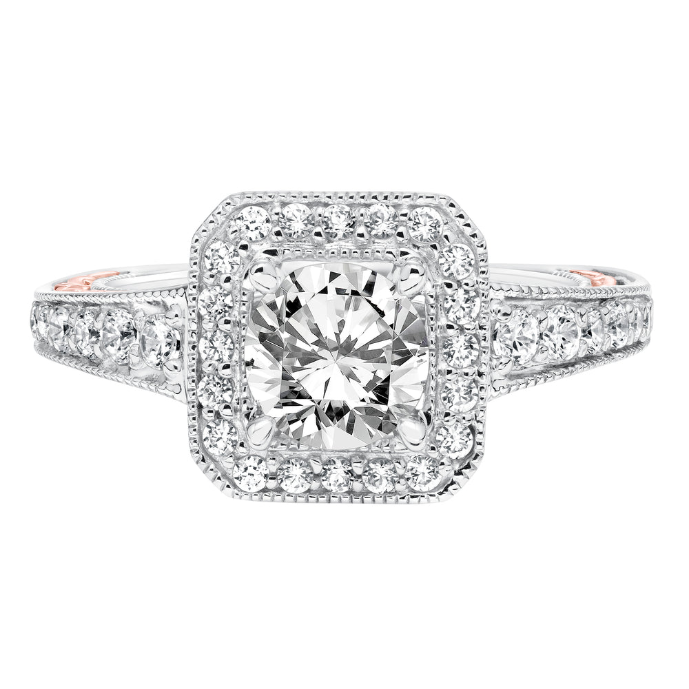 Diamond Halo with Filigree Accents and Milgrain Engagement Ring