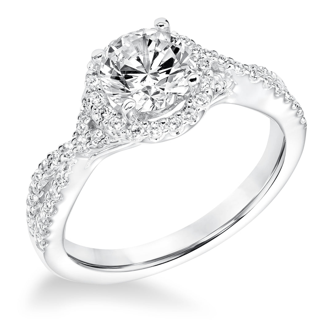 Contemporay Diamond Halo With Split Shank Engagement Ring