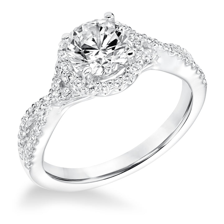 Contemporay Diamond Halo With Split Shank Engagement Ring