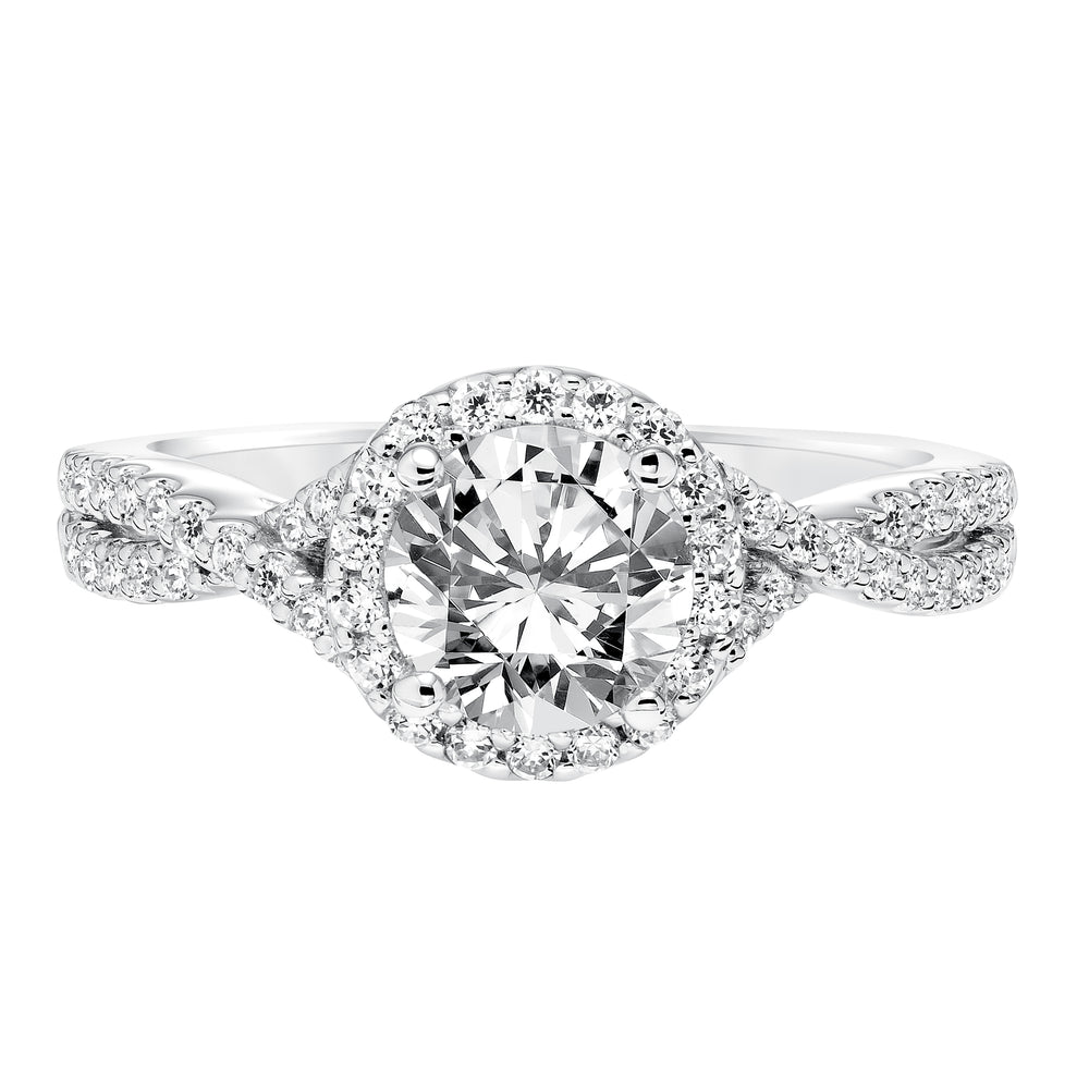 Contemporay Diamond Halo With Split Shank Engagement Ring