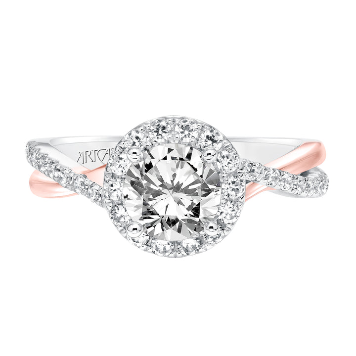 Contemporary Diamond Halo with Split Shank Engagement Ring