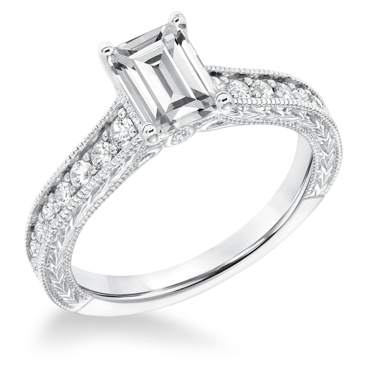 Vintage Diamond Engraved Milgrain Engagement Ring.  Center Stone is not included.