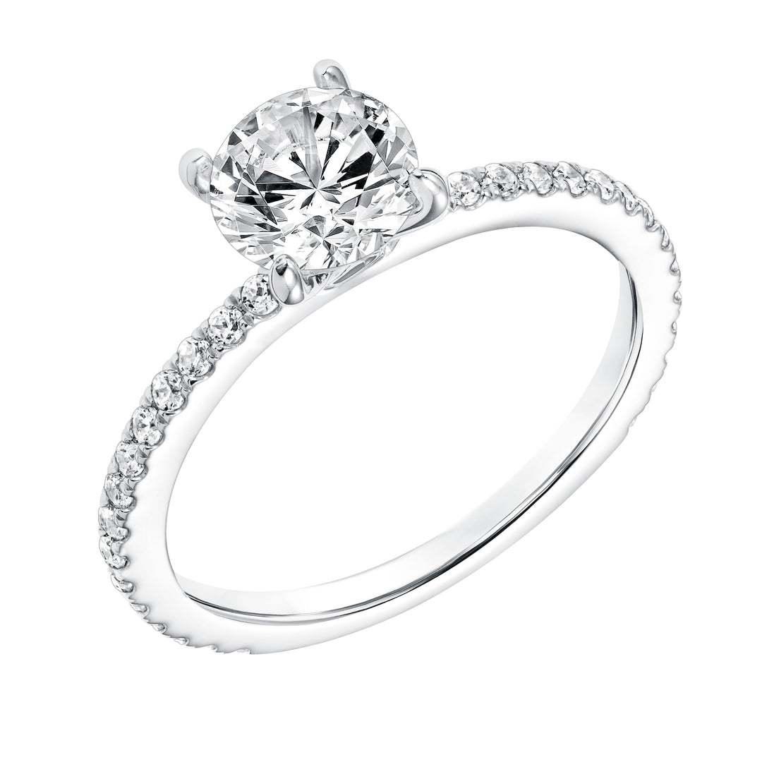 Classic Prong Set Engagement Ring with Diamond Shank.  Center Stone is not included.