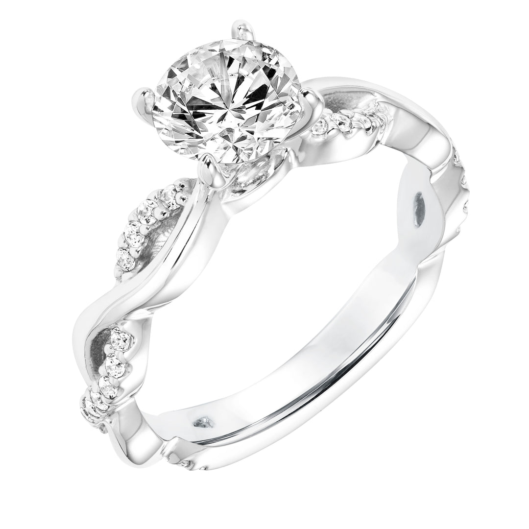 Diamond Prong Set Engagement Ring with Diamond  Twisted Shank