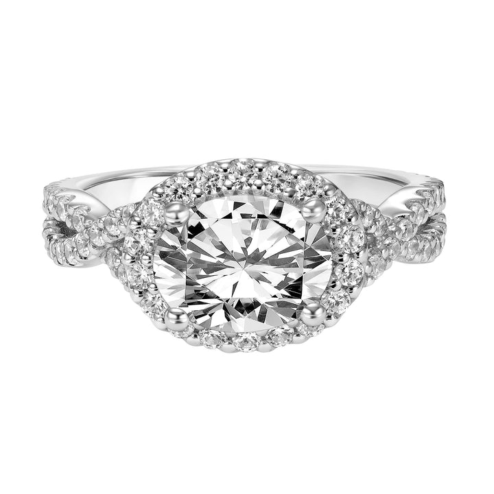 Diamond Halo Engagement Ring with Twisted Diamond Shank