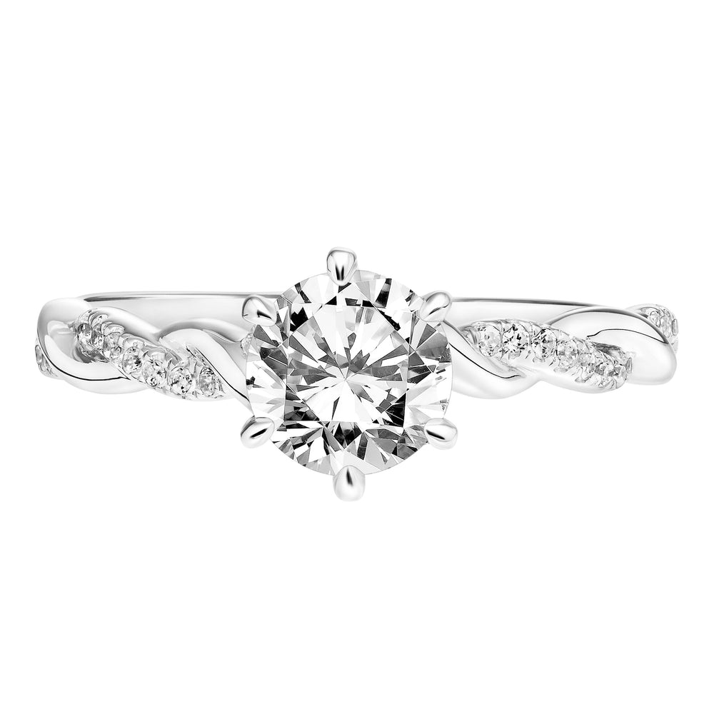 Six Prong Diamond Engagement Ring with Half Diamond  Half Polished Twisted Shank