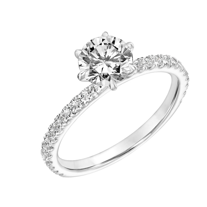 Six Prong Diamond Engagement Ring with Petite Diamond Shank.  Center Stone is not included.