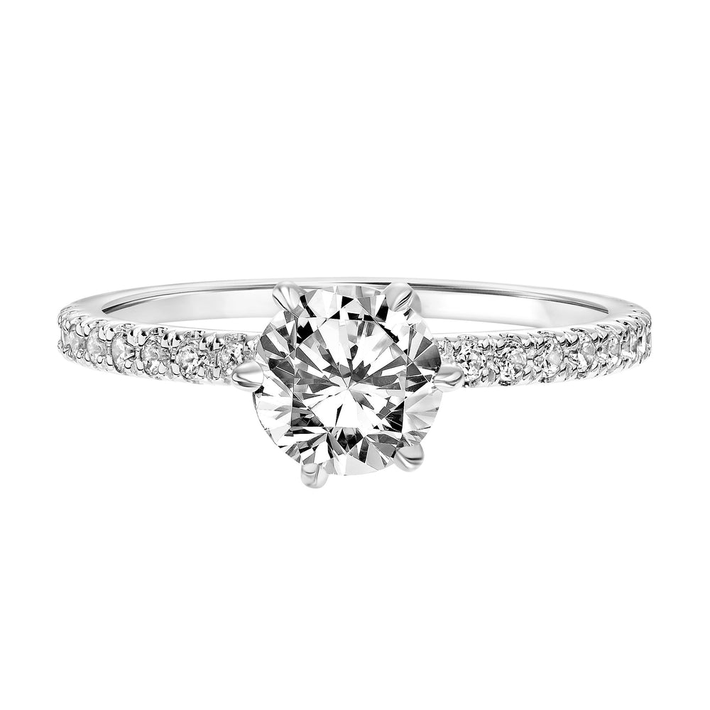 Six Prong Diamond Engagement Ring with Petite Diamond Shank.  Center Stone is not included.