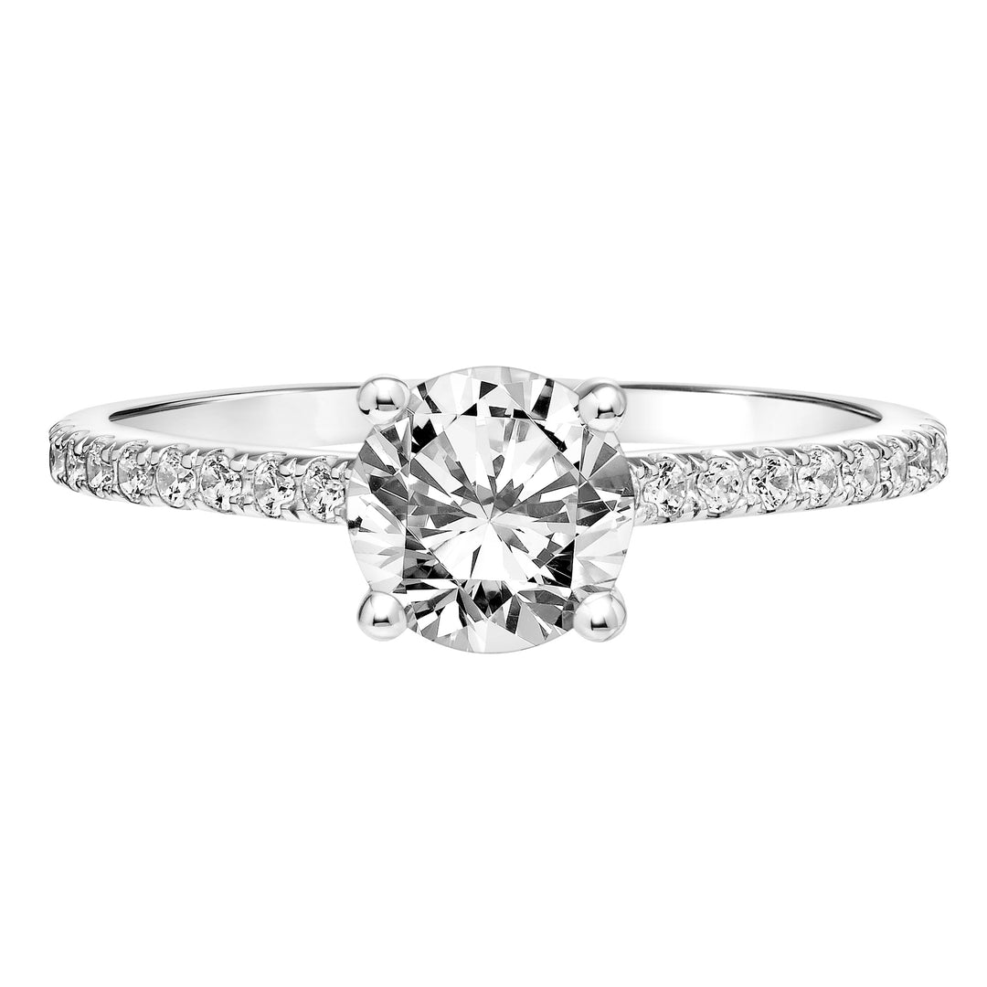 Classic Cathedral Setting Engagement Ring with Hidden Halo and Diamond Shank.  Center Stone is not included.