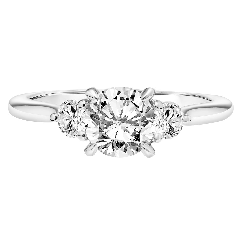Classic Three Stone Engagement Ring with Round Diamonds and Polished Shank