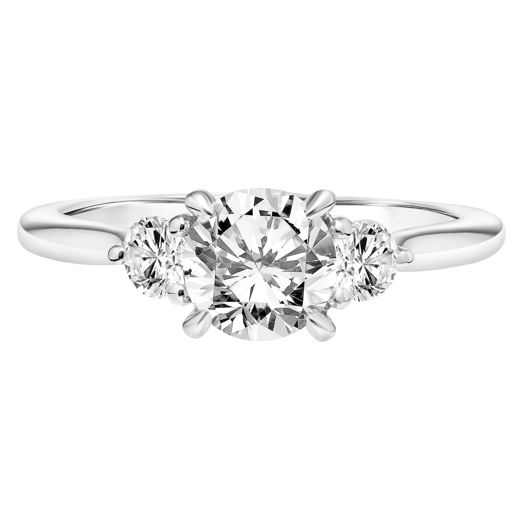 Classic Three Stone Engagement Ring with Round Diamonds and Polished Shank