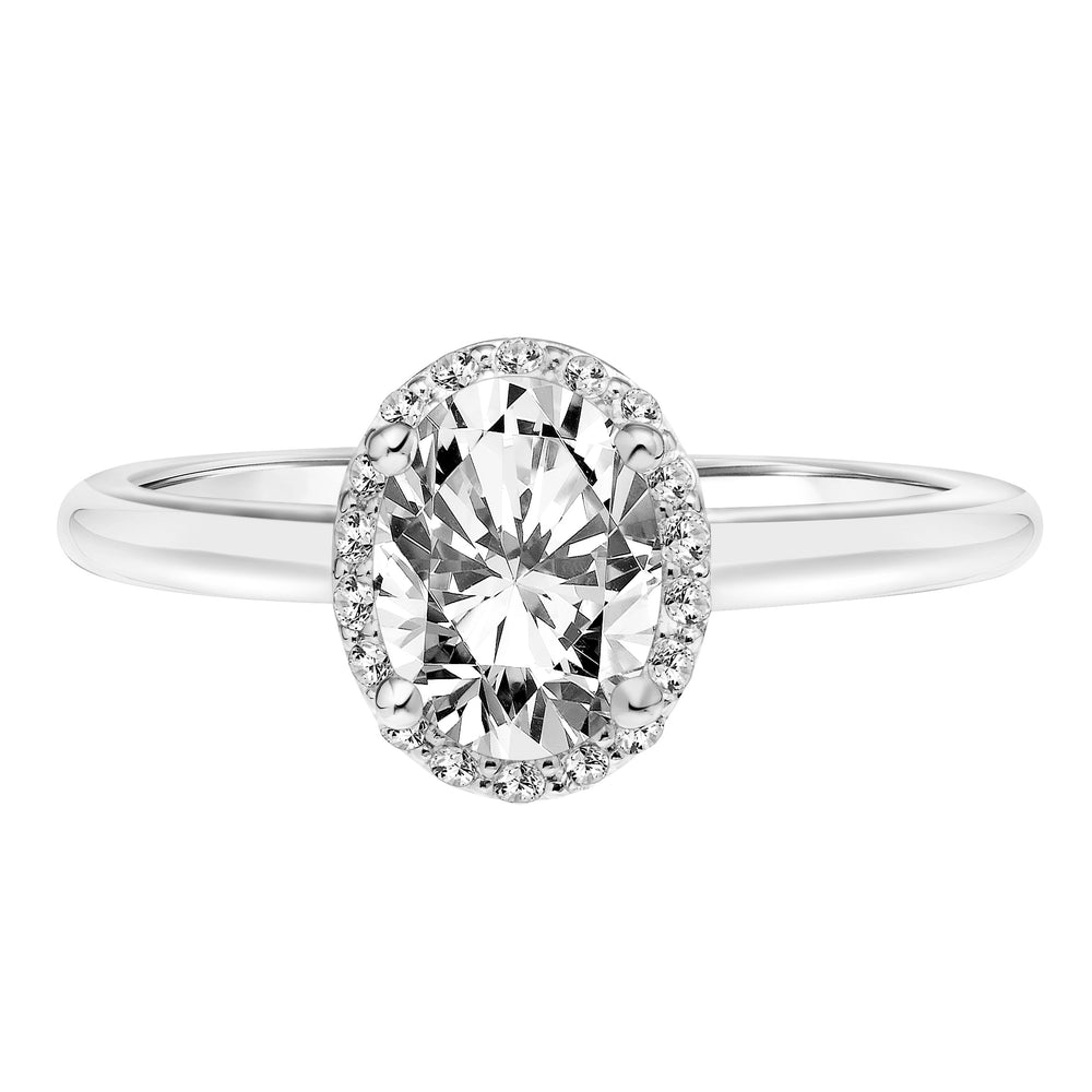 Oval Halo Engagement Ring with Diamond Bridge and Polished Shank