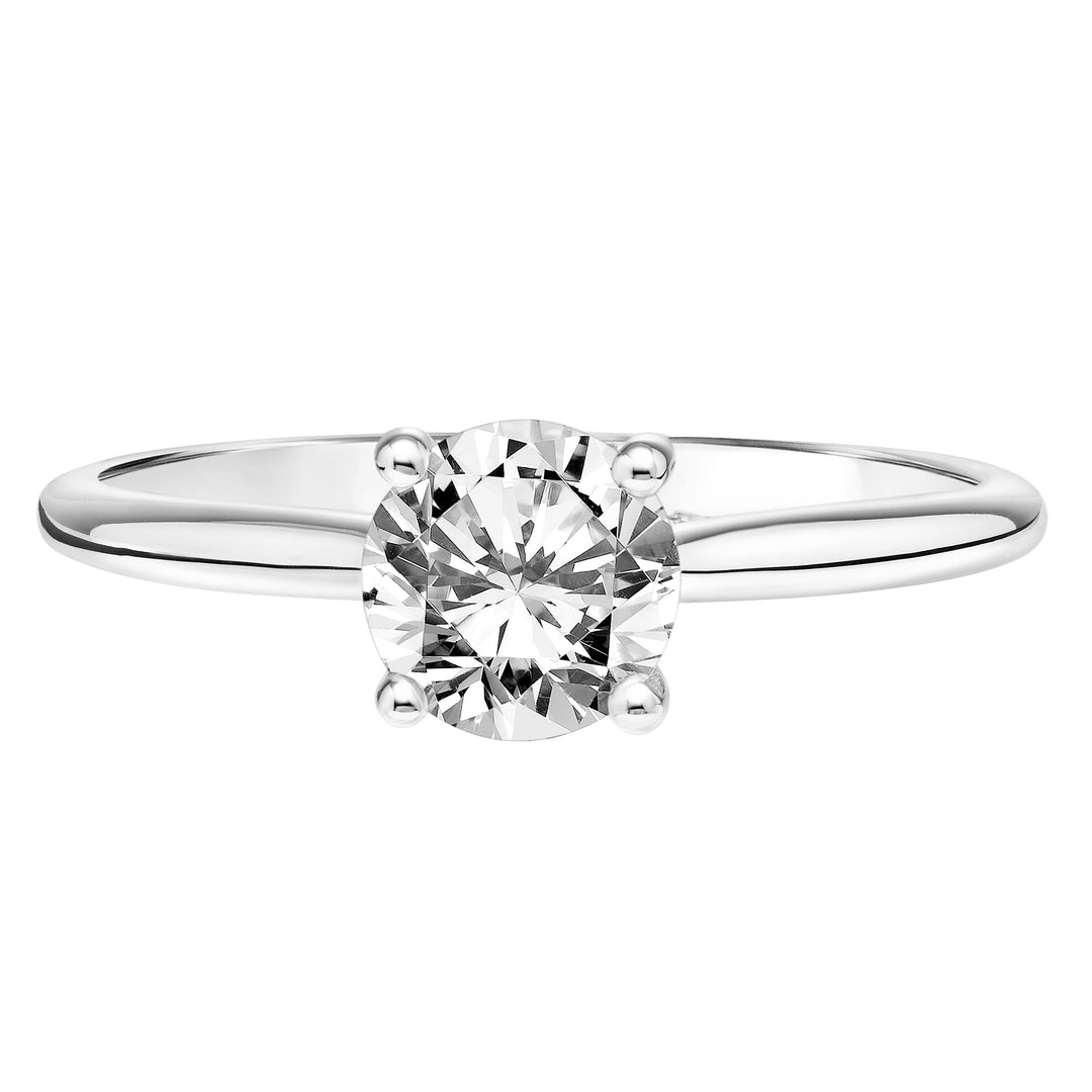 Classic Solitaire Engagement Ring with Hidden Diamond Halo and Diamond Bridge with Polished Shank