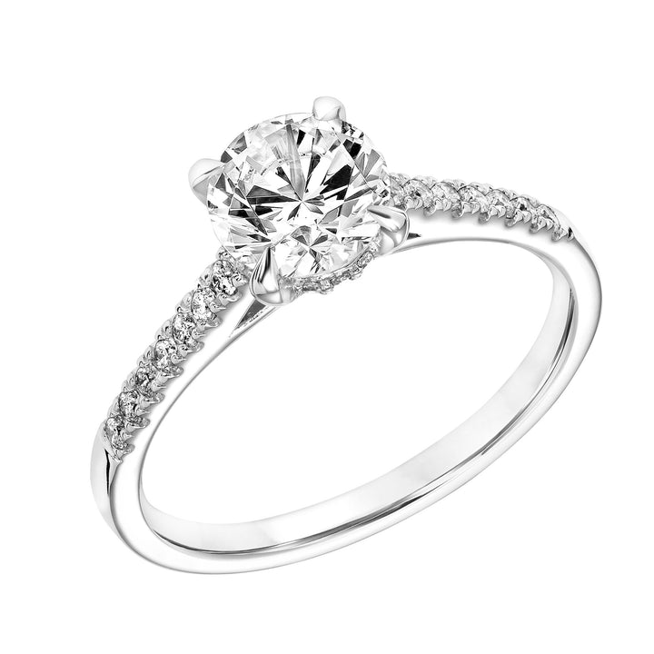 Classic Cathedral Setting Engagement Ring with Diamond Accented Basket and Diamond Shank