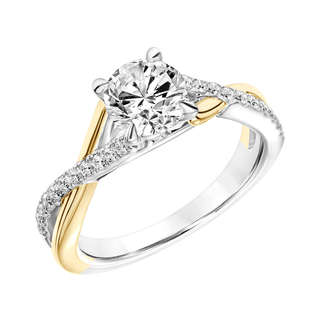 Diamond Engagement Ring with Half Diamond  Half Polished Twisted Shank