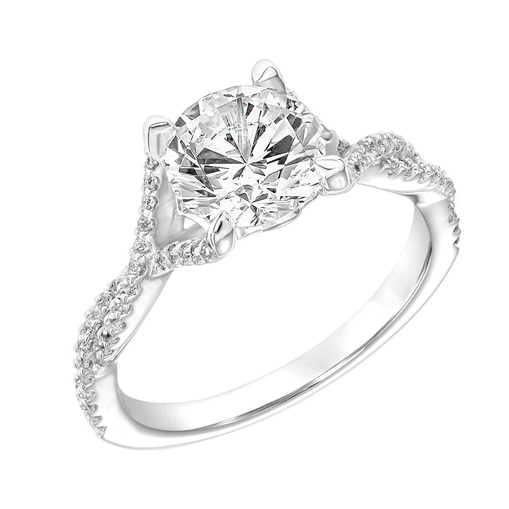 Diamond Engagement Ring with Polished Petal Gallery and Twisted Diamond Shank