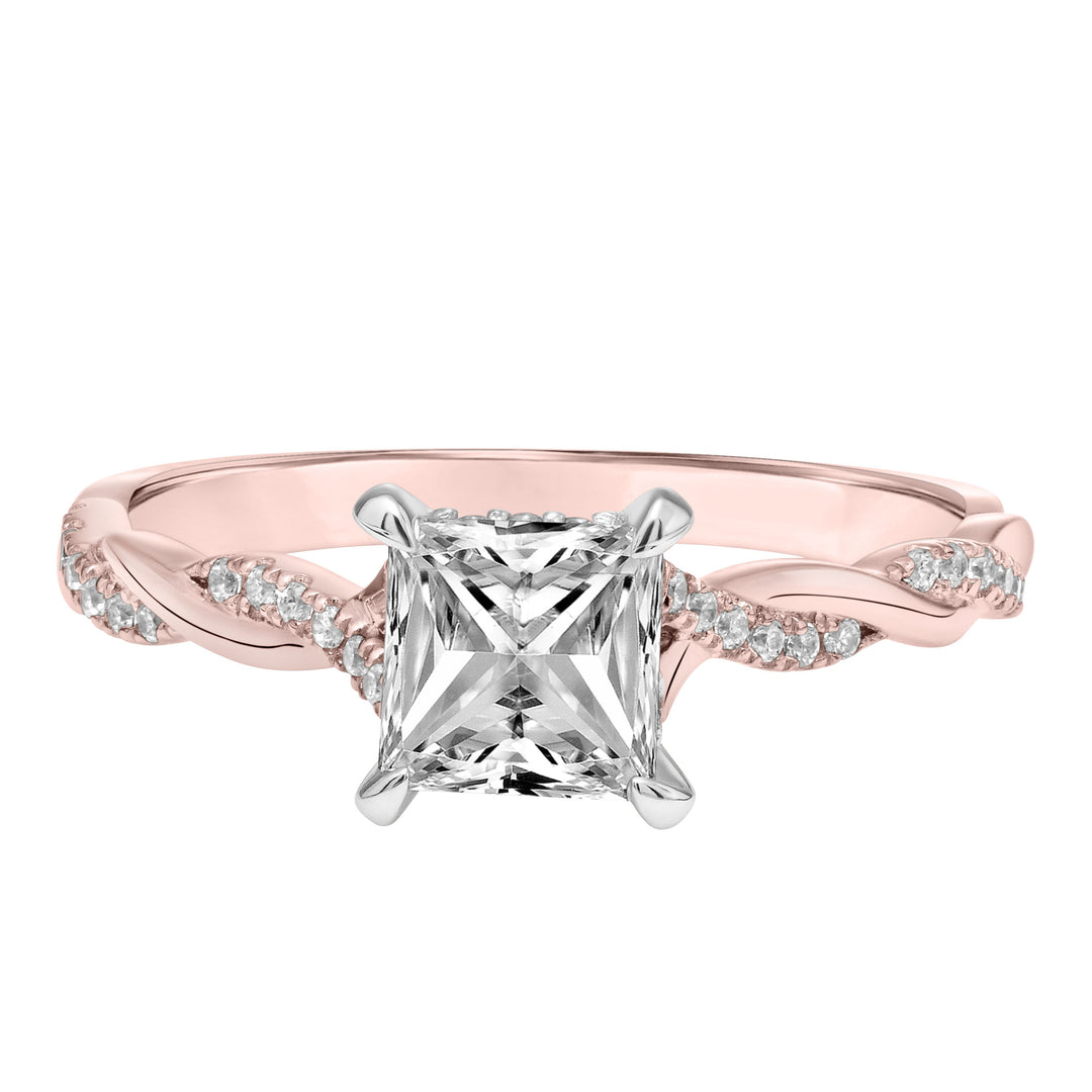 Princess Diamond Engagement Ring with Petitie Half Diamond Half Polished Twisted Shank