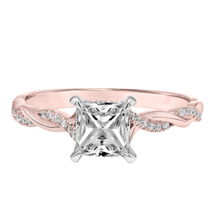 Princess Diamond Engagement Ring with Petitie Half Diamond Half Polished Twisted Shank