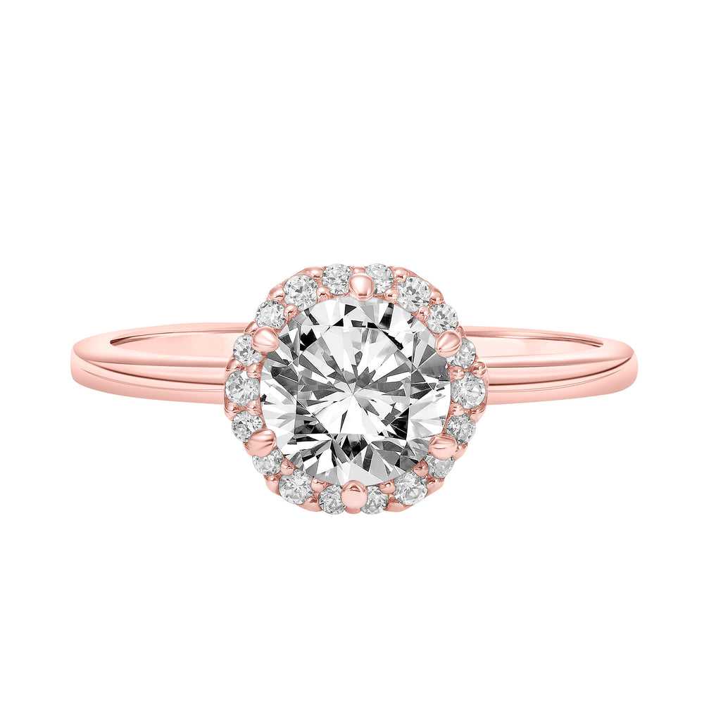 Diamond Halo Engagement Ring with Petitie Diamond Shank.  Center Stone is not included.