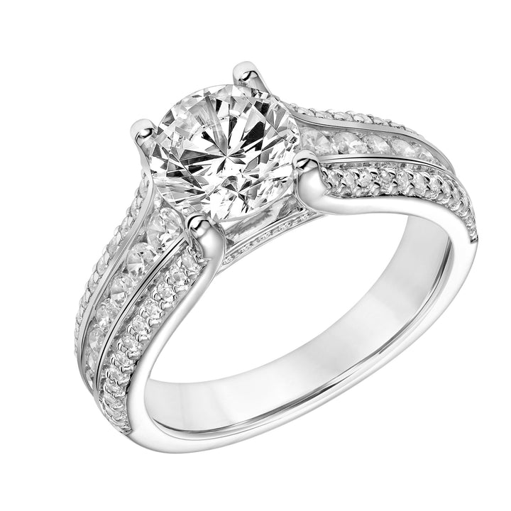 Classic Engagement Ring with Triple Row Graduated Diamond Shank.  Center Stone is not included.
