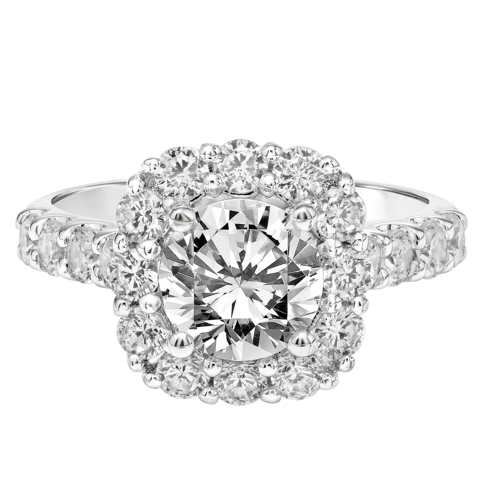 Cushion Shape Diamond Halo Engagement Ring with Diamond Shank.  Center Stone is not included.