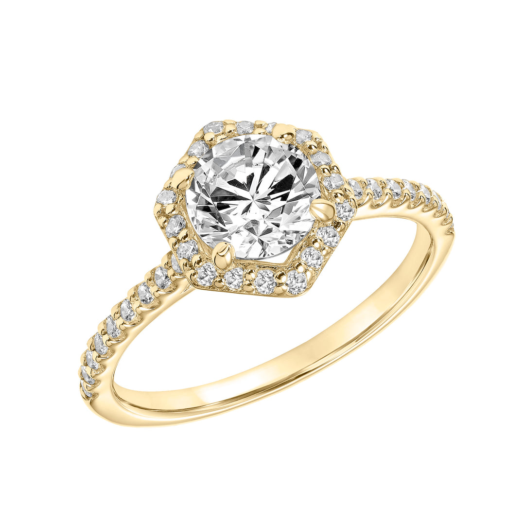 Contemporary Hexagon Halo Diamond Engagement Ring.  Center Stone is not included.