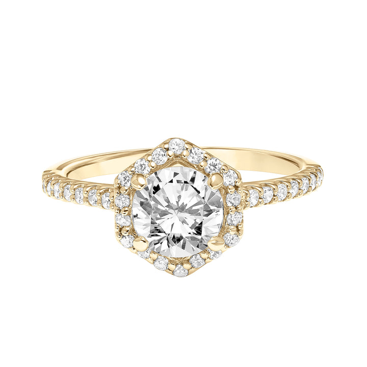 Contemporary Hexagon Halo Diamond Engagement Ring