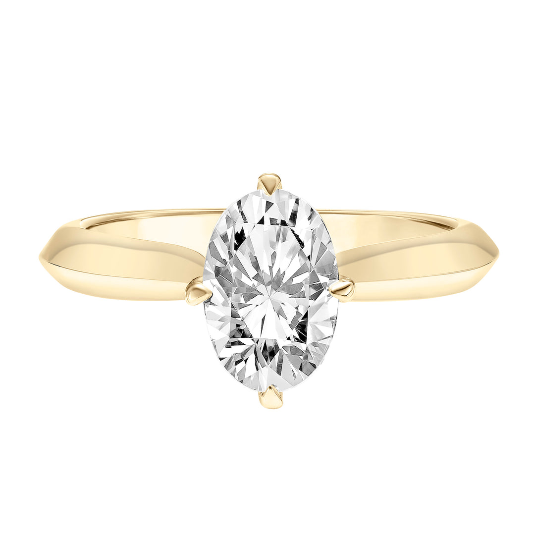 Classic Solitaire Engagement Ring with Catheral Setting and Knife Edge Polished Shank