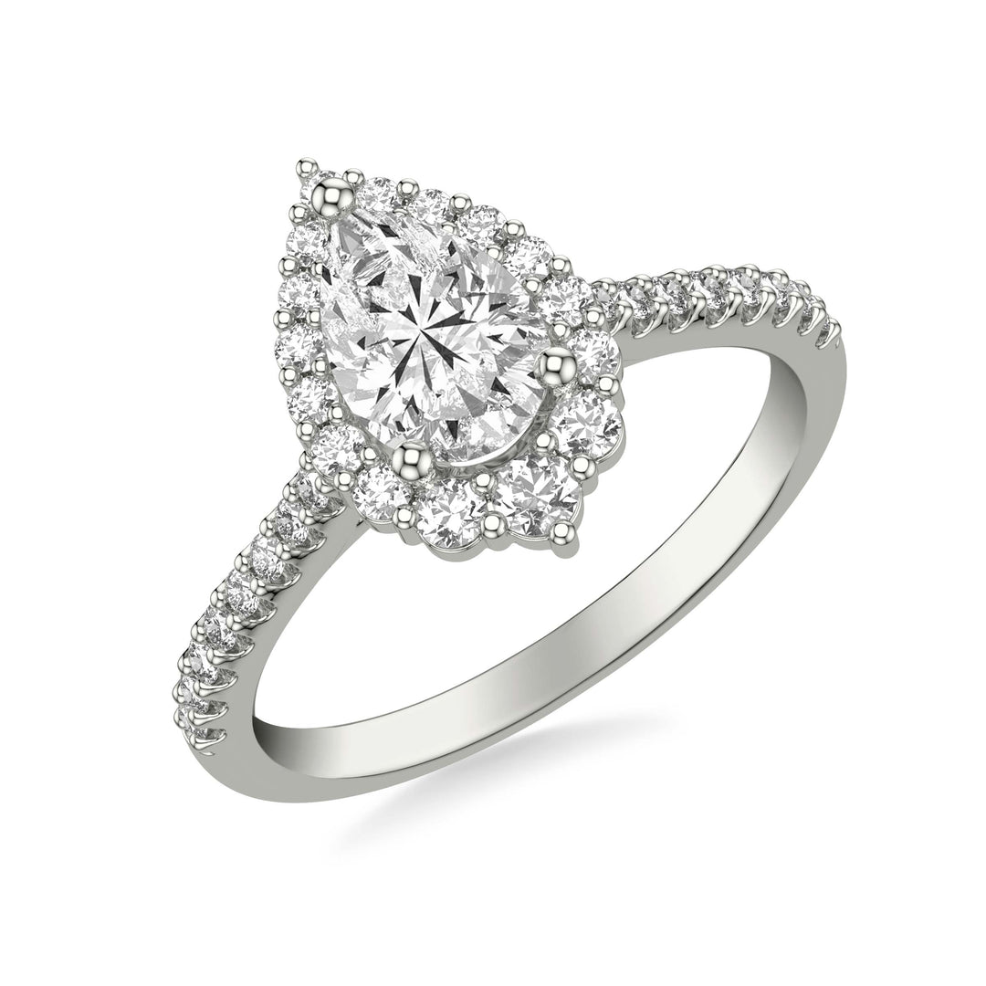 31-12080EPW-E.00 - Goldman - Classic Pear Diamond Halo Engagement Ring with Graduated Diamonds and Diamond Shank