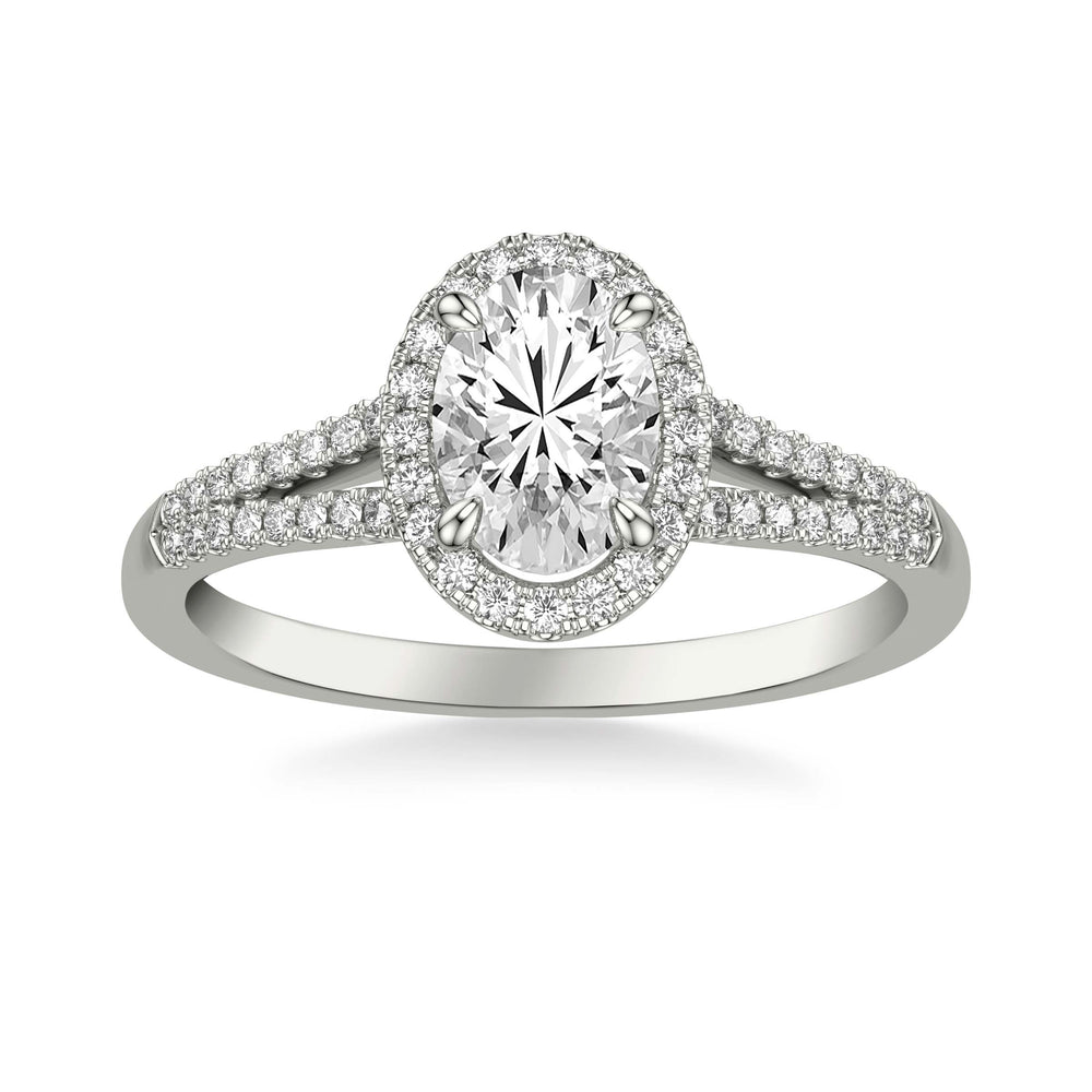 Contemporary Oval Halo Split Shank Diamond Engagement Ring