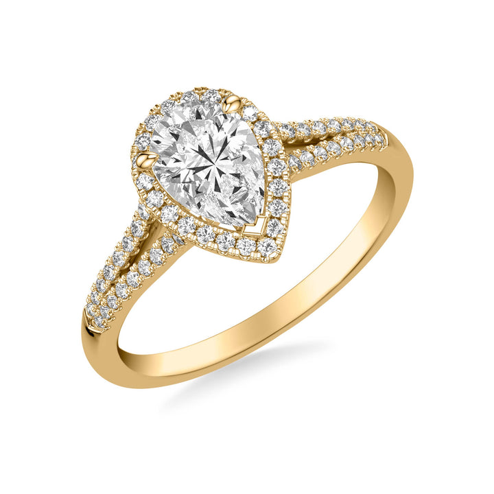 Contemporary Pear Halo Split Shank Diamond Engagement Ring.  Center Stone is not included.