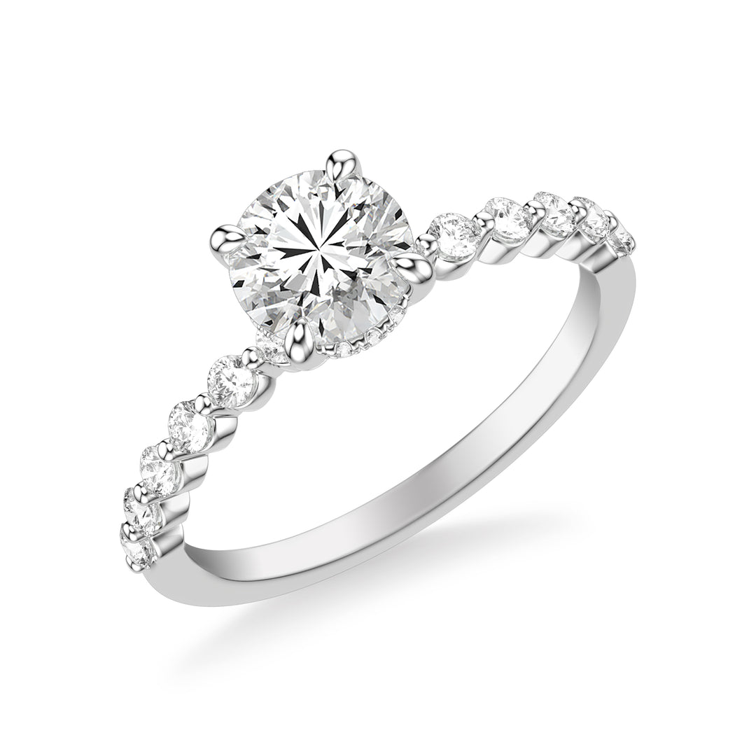 31-12090ERW-E.00 - Goldman - Classic Engagement Ring with Hidden Diamond Halo and Single Shared Prong Diamond Shank
