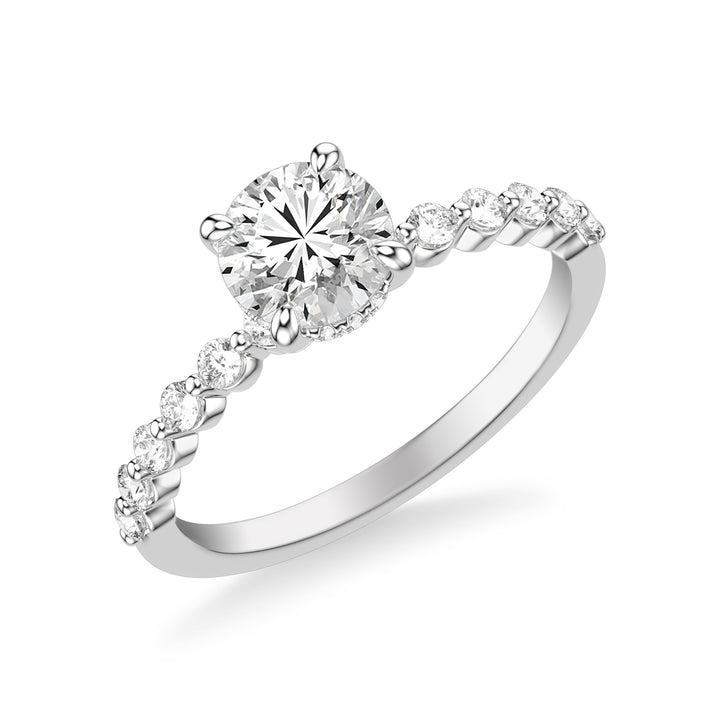 Classic Engagement Ring with Hidden Diamond Halo and Single Shared Prong Diamond Shank