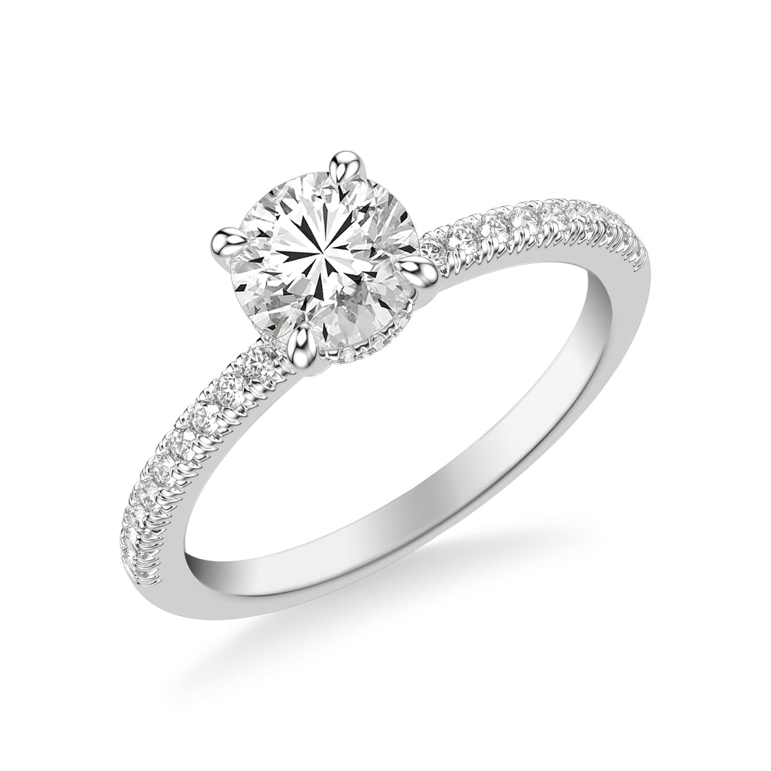31-12091ERW-E.00 - Goldman - Classic Engagement Ring with Hidden Diamond Halo and Round French Pave Diamond Shank