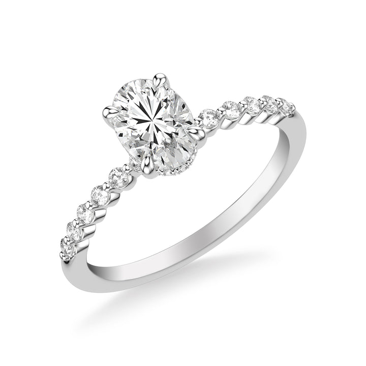 Classic Engagement Ring with Hidden Diamond Halo and Single Shared Prong Diamond Shank