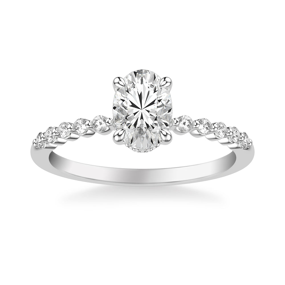 Classic Engagement Ring with Hidden Diamond Halo and Single Shared Prong Diamond Shank