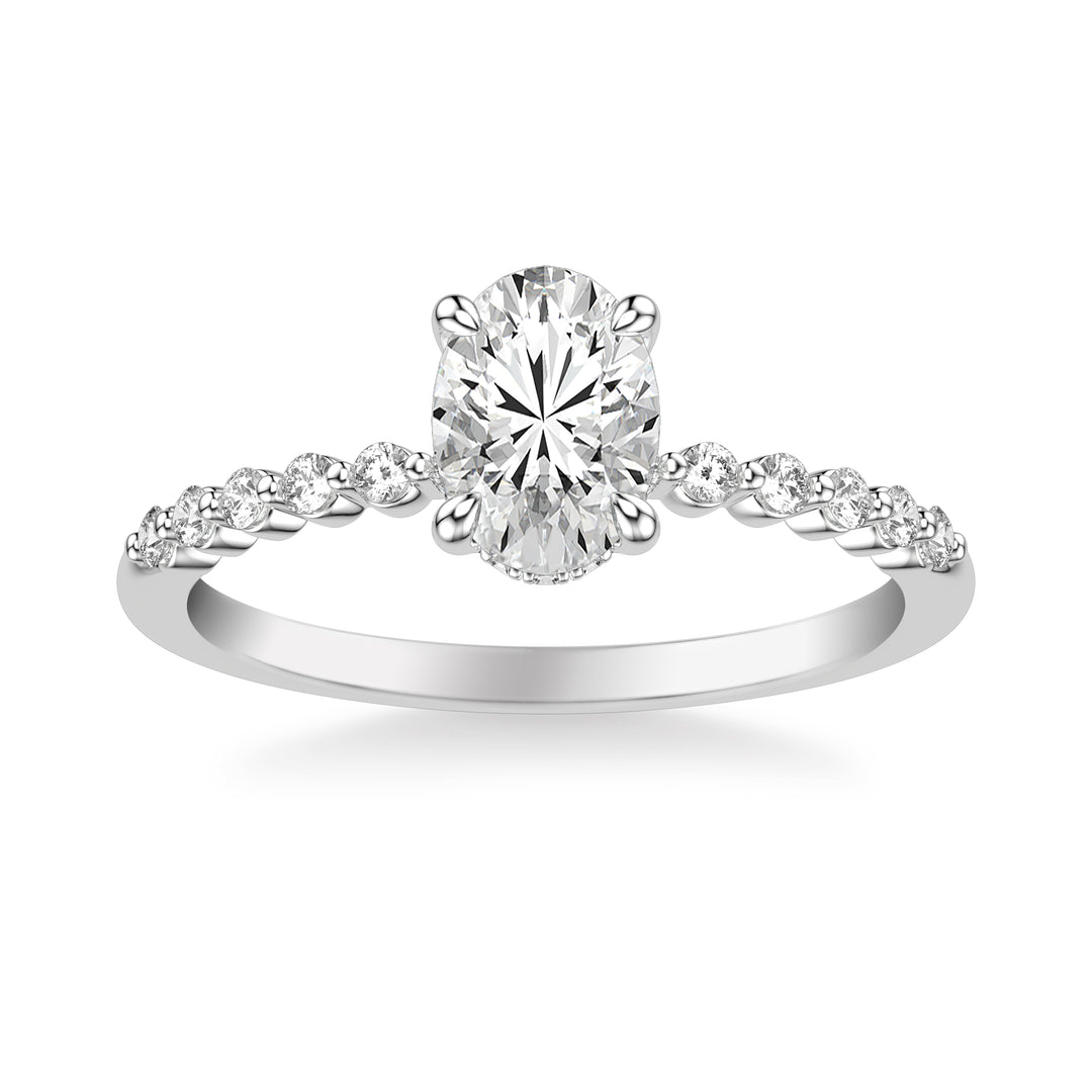 Classic Engagement Ring with Hidden Diamond Halo and Single Shared Prong Diamond Shank