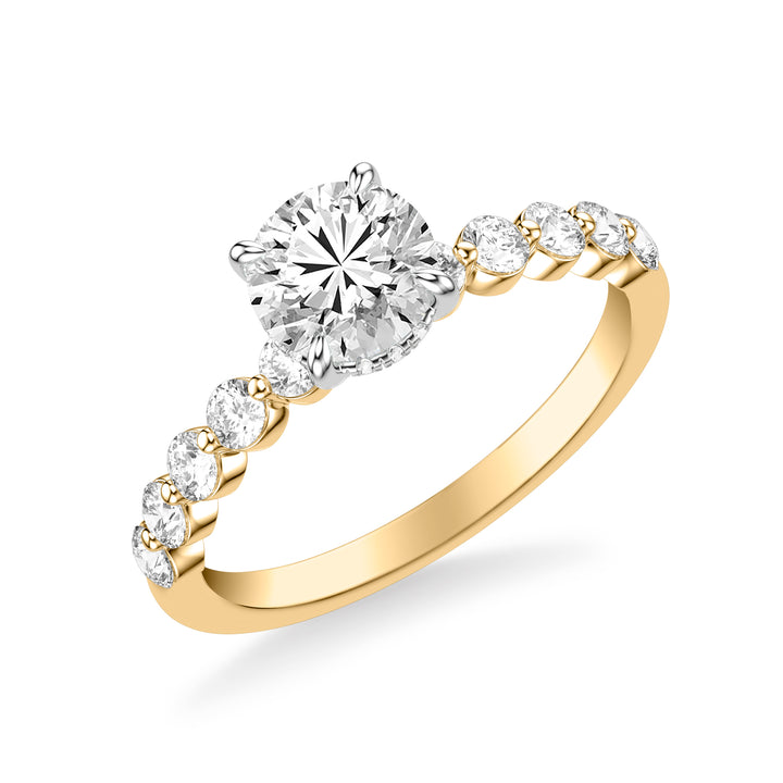 Classic Engagement Ring with Hidden Diamond Halo and Single Shared Prong Diamond Shank.  Center Stone is not included.