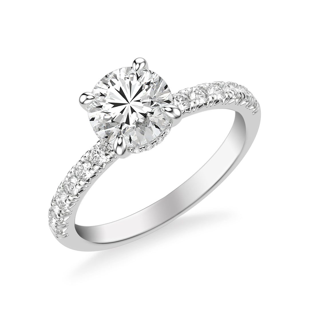 Classic Engagement Ring with Hidden Diamond Collar and Diamond Shank