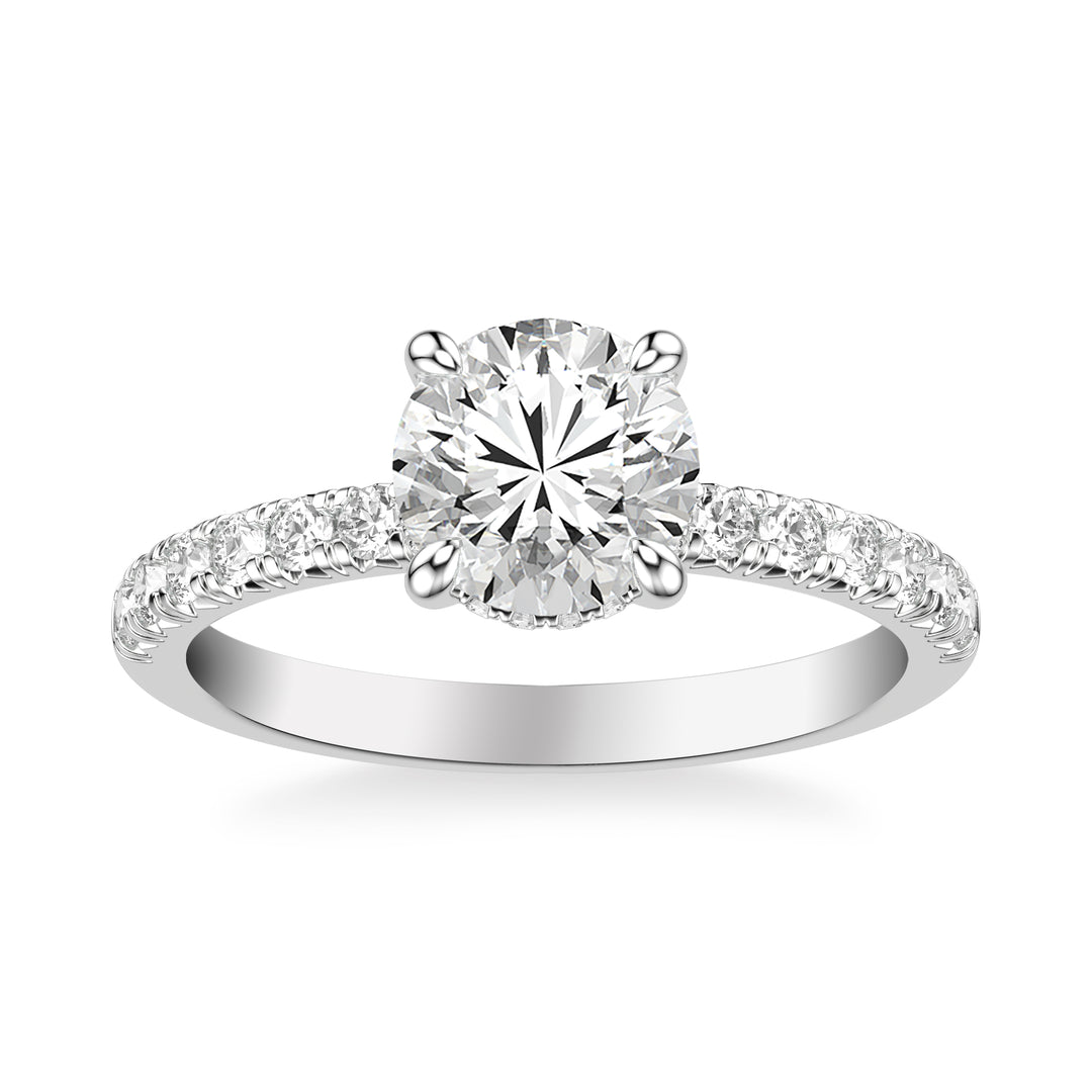 Classic Engagement Ring with Hidden Diamond Collar and Diamond Shank