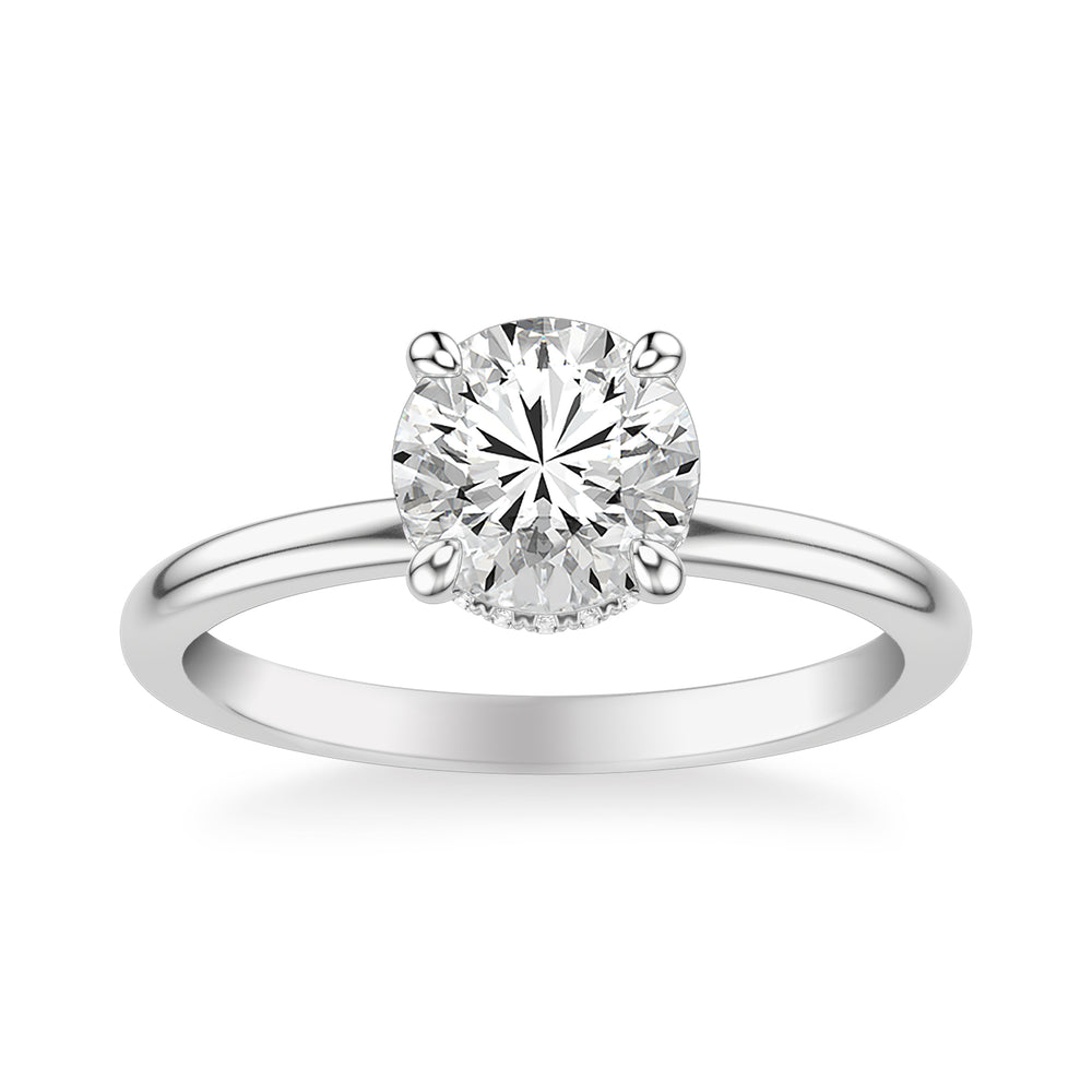 Classic Solitaire Engagement Ring with Diamond Collar and Polished Shank