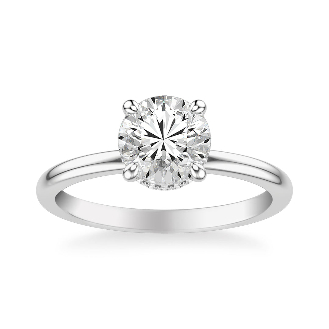 Classic Solitaire Engagement Ring with Diamond Collar and Polished Shank