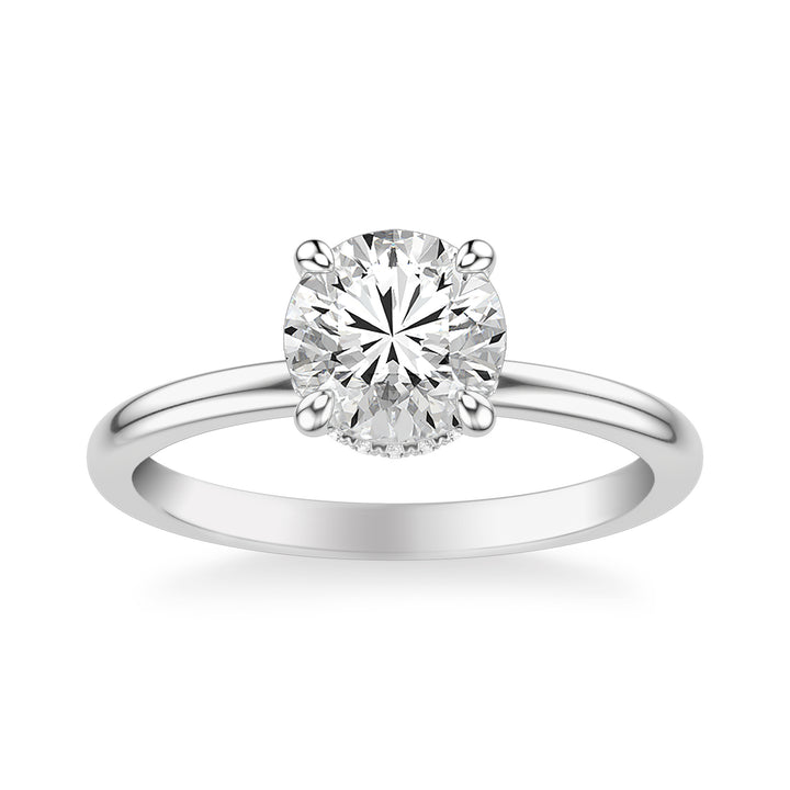 Classic Solitaire Engagement Ring with Diamond Collar and Polished Shank