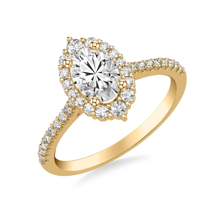 Classic Oval Diamond Halo Engagement Ring with Graduated Diamonds and  Diamond Shank.  Center Stone is not included.