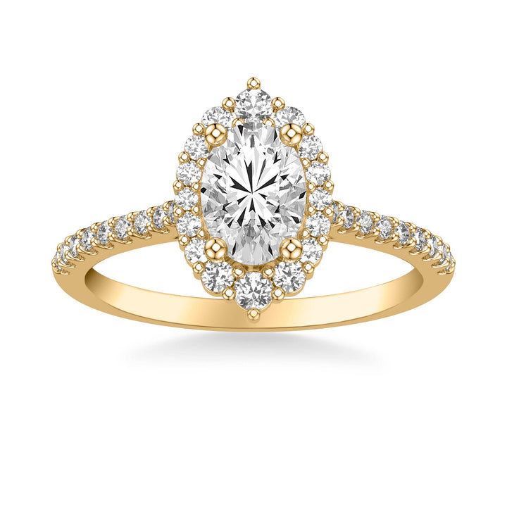 Classic Oval Diamond Halo Engagement Ring with Graduated Diamonds and  Diamond Shank