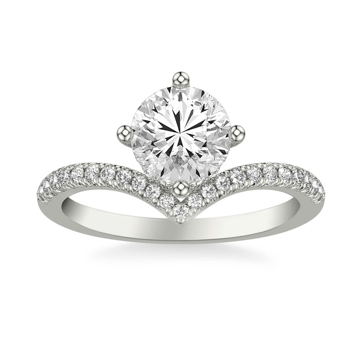 Contemporary Floating Diamond Engagement Ring with V Curved Diamond Shank